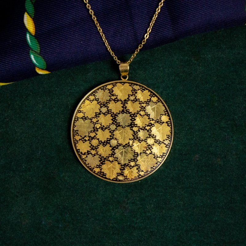 日本Amita古董象嵌 24K/18K金镶嵌工艺 满版枫叶图腾 长项链坠子 - 项链 - 24k 金 金色