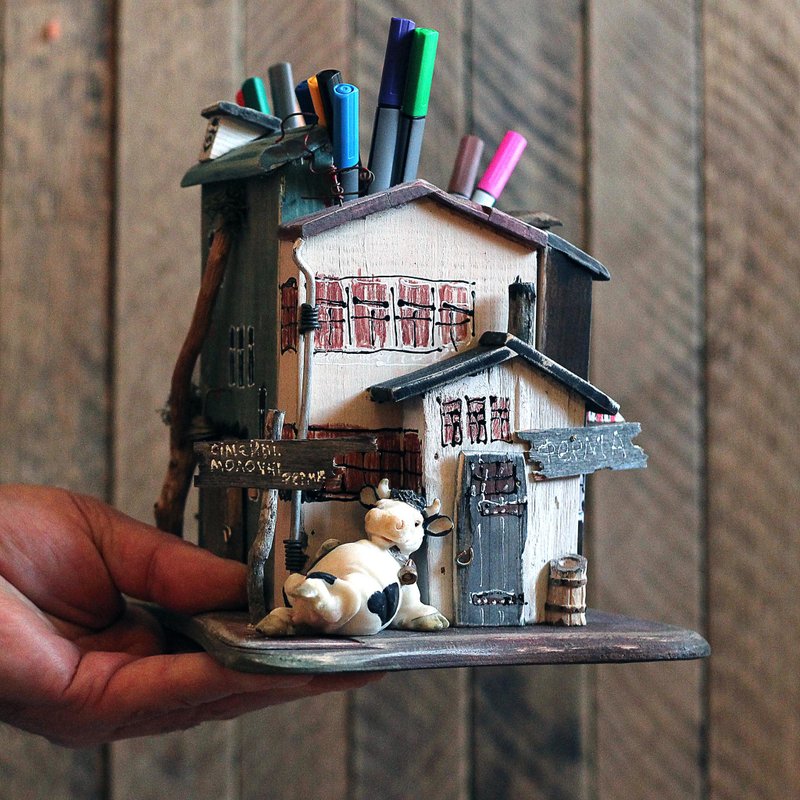 Handmade 100% single copy Pencil holder Farm Frenzy - 其他 - 木头 咖啡色