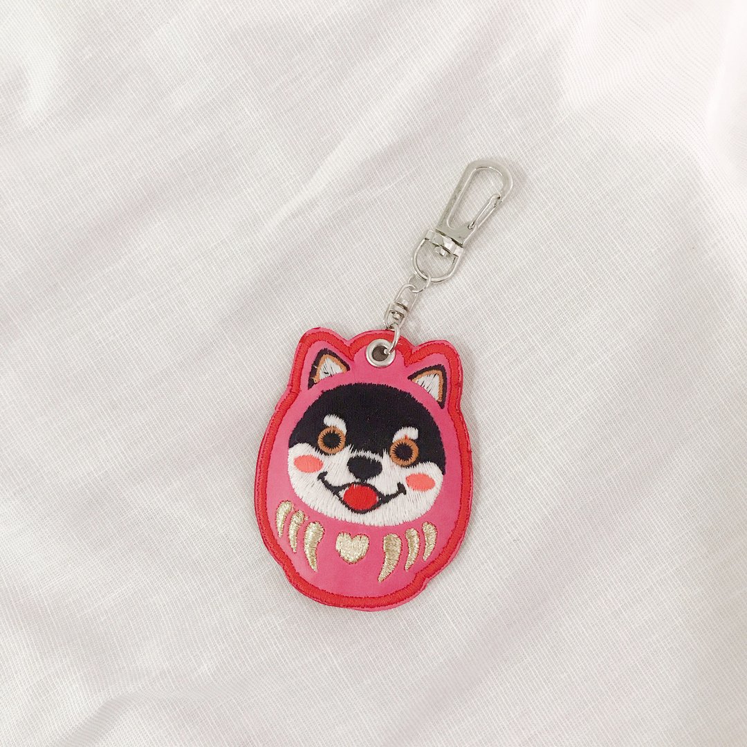 不倒翁柴犬 Shiba 刺绣 钥匙圈 - 钥匙链/钥匙包 - 棉．麻 