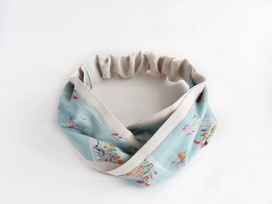 Liberty (animals in the forest) and milk-colored linen hair band - 发饰 - 棉 蓝色