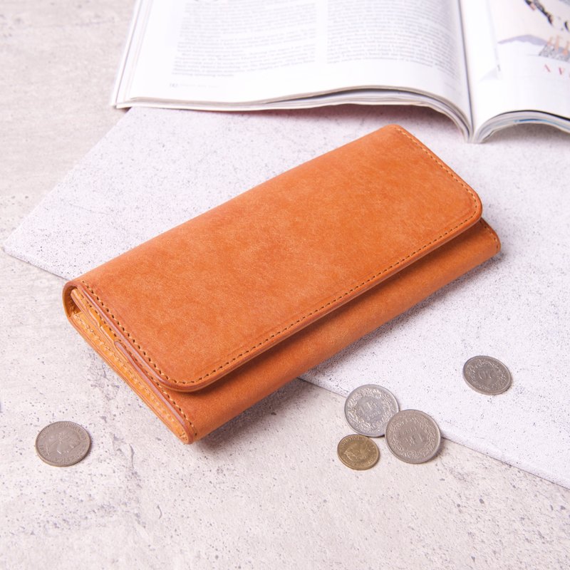 磨砂长夹 Long Wallet / 磨砂浅棕 &杏黄 Tan - 皮夹/钱包 - 真皮 卡其色