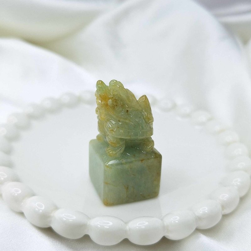 天然黄翡 龙龟印章 摆件 | 天然缅甸玉A货翡翠 - 印章/印台 - 玉石 