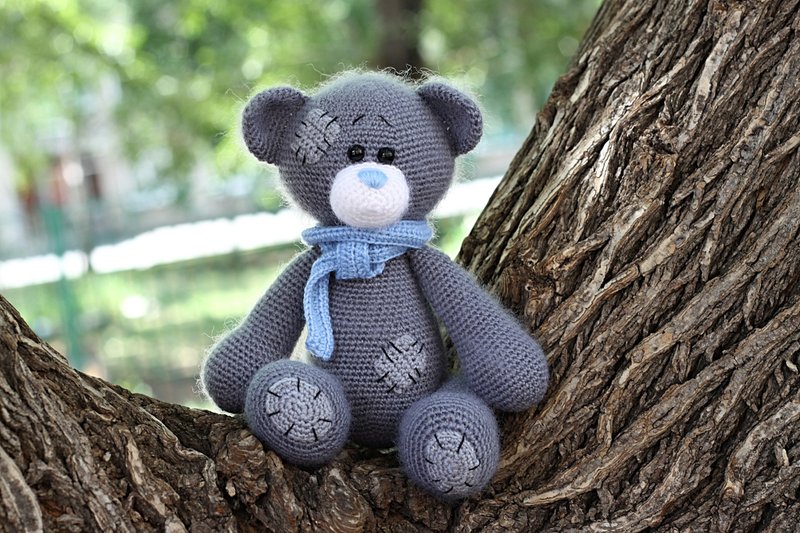 Crochet Teddy bear, Crochet bear Stuffed toy, bear toy,  knitted bear - 玩具/玩偶 - 羊毛 灰色
