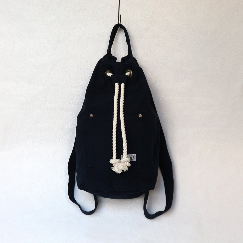 NEW 圆筒后背包【深蓝色】 (VC-14) - 手提包/手提袋 - 棉．麻 蓝色