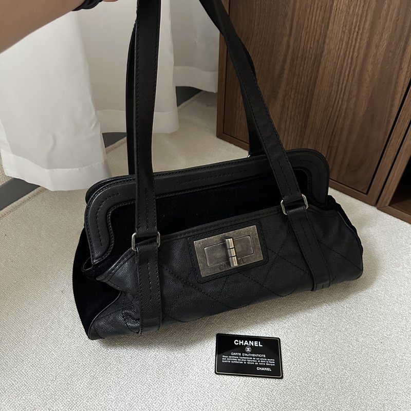 CHANEL 香奈儿 2.55 黑色 小牛皮 × 灯芯绒 肩背包 - 侧背包/斜挎包 - 真皮 黑色