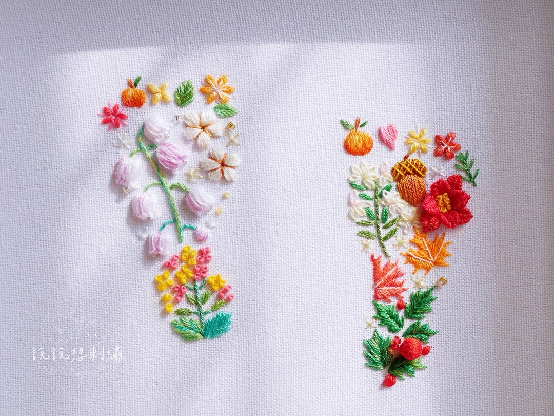台中班 花叶刺绣 宝宝脚印步步生花 立体花刺绣 猫狗掌印足迹定制 - 编织/羊毛毡/布艺 - 棉 