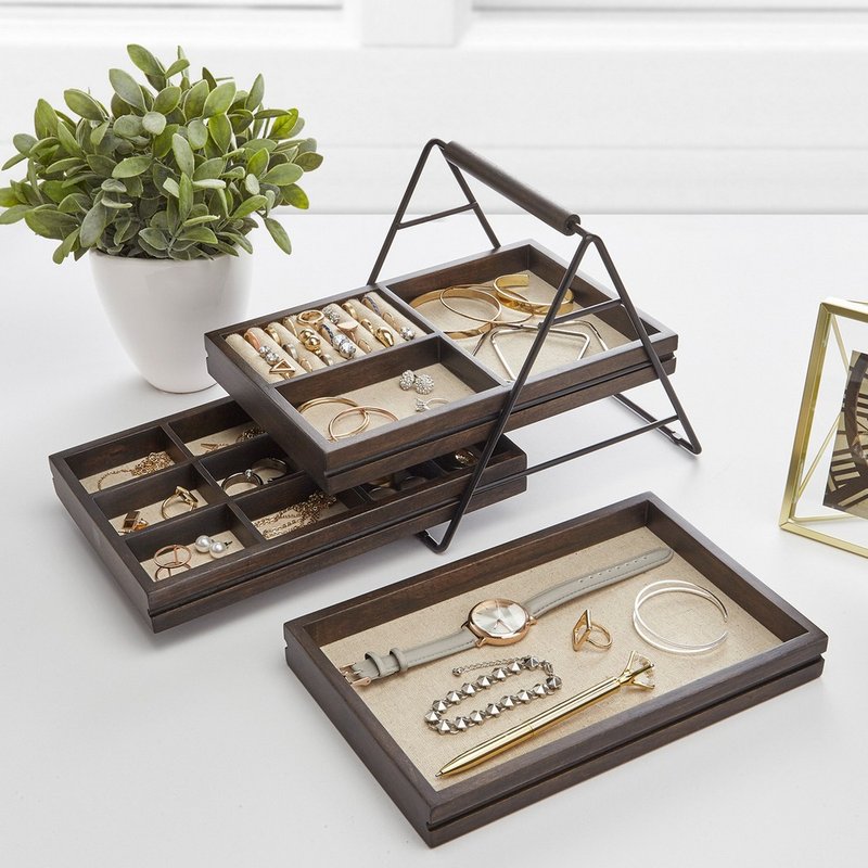 【Umbra】Terrace 3层木质饰品收纳盒 | 小物收纳盒 - 收纳用品 - 其他金属 白色