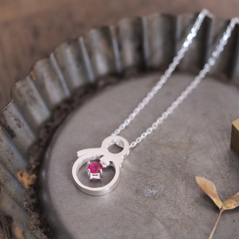 Ruby Snowman Necklace Silver 925 - 项链 - 其他金属 红色