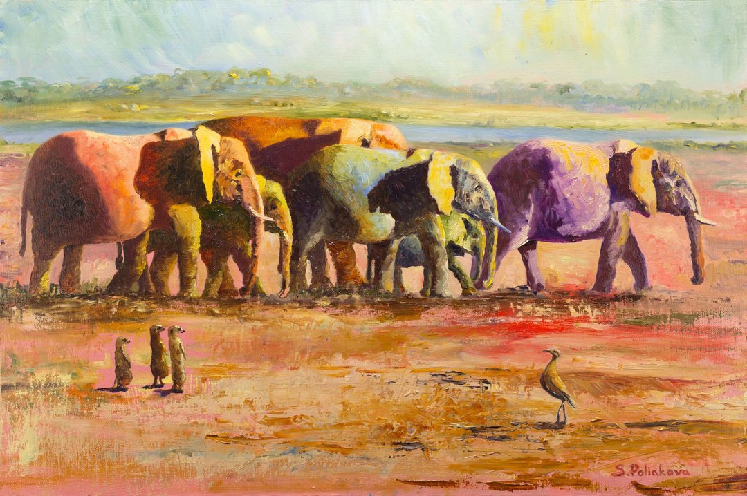 Elephant Painting Animal Oil Painting on Canvas Colorful Elephants Original Art - 海报/装饰画/版画 - 其他材质 多色