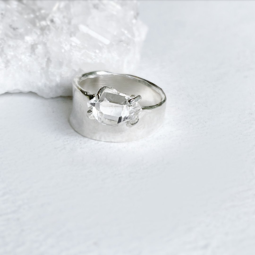 闪灵钻原生矿石戒指(窄版) Herkimer Diamond Embed Ring 925纯银 - 戒指 - 其他金属 银色