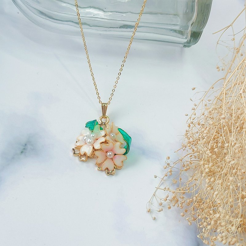 樱花团樱花时尚宝石胶树脂项链 创意项链 生日礼物 好友礼物 定制 - 项链 - 树脂 粉红色