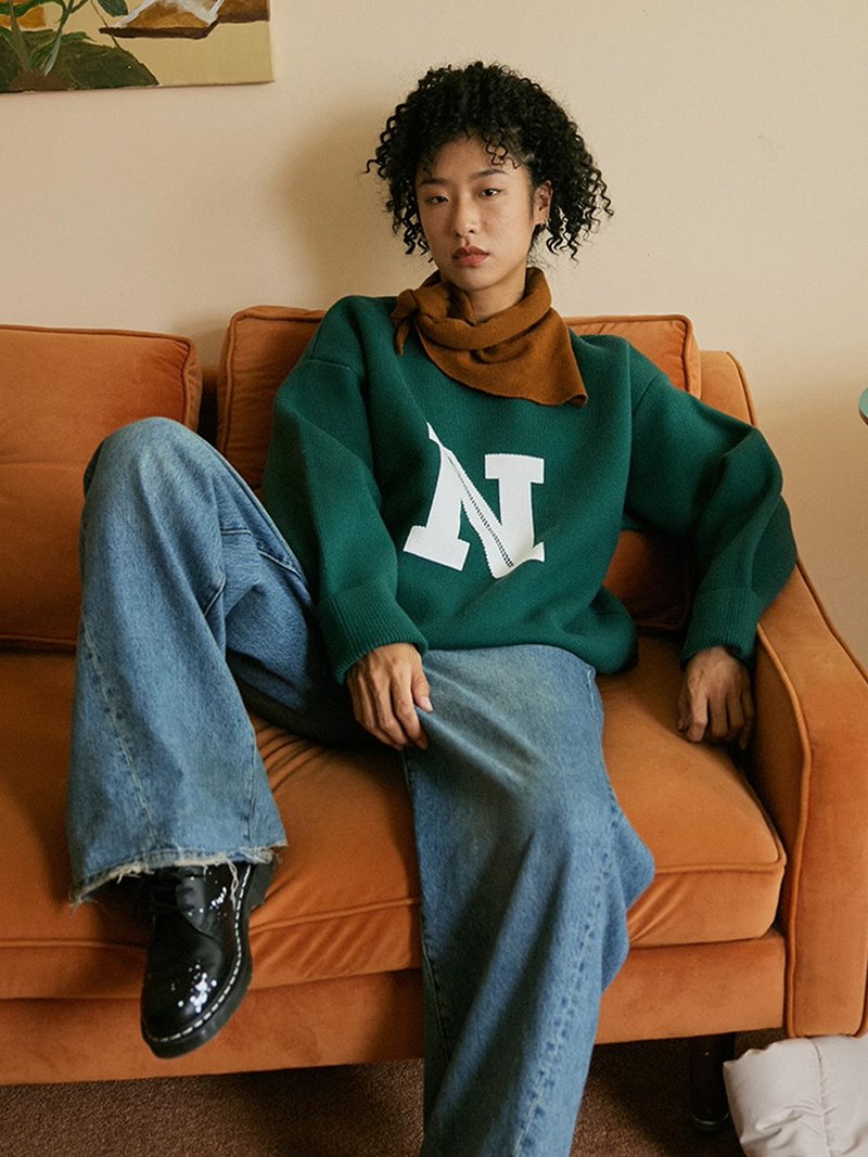 中性复古常春藤校园风字母毛衣 - 女装针织衫/毛衣 - 其他材质 多色