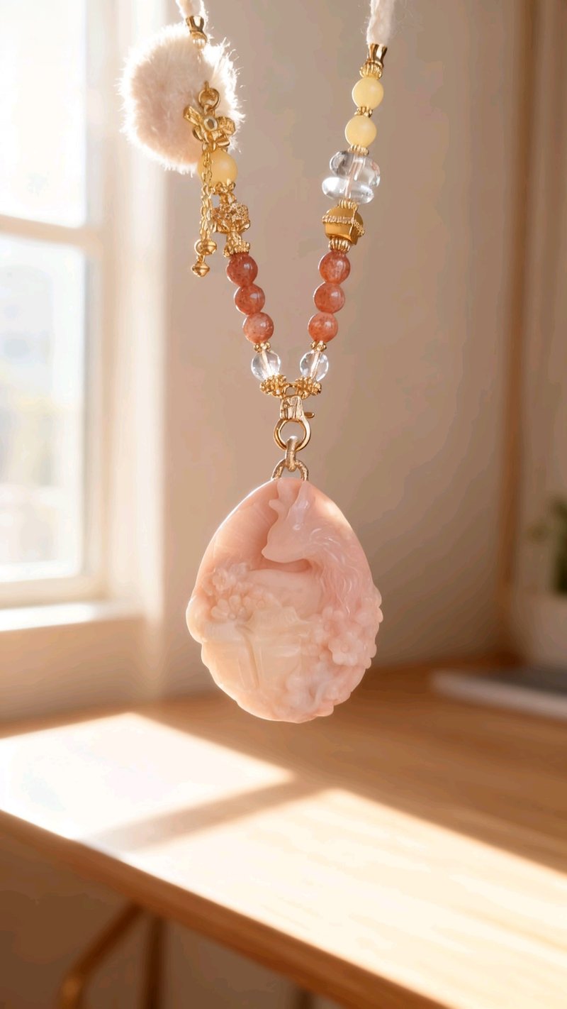 桃花源|阿拉善彩玉守护狐 - 项链 - 玉石 