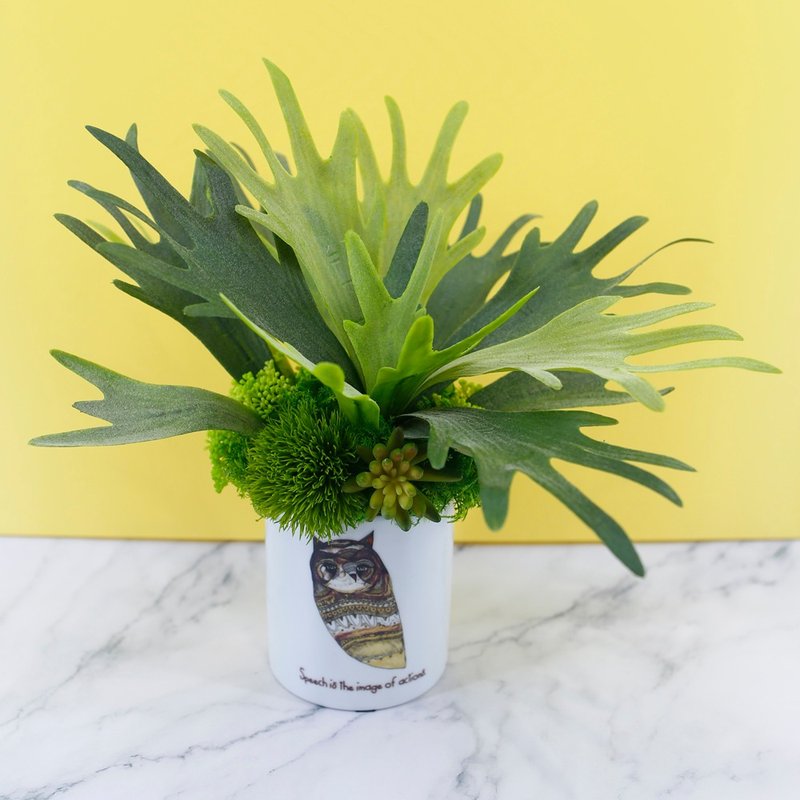 鹿角蕨植栽英国猫头鹰盆/绿化环境/布置/仿真植栽/礼物 - 植栽/盆栽 - 其他材质 绿色