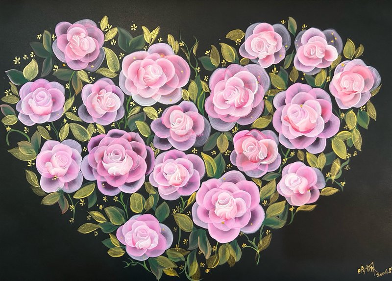 玫瑰心情祝福传情原作手绘挂画 赠木框 - 海报/装饰画/版画 - 纸 黑色