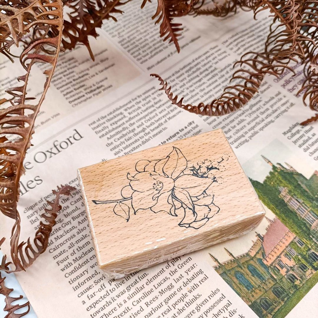 PS002W_花系列B/ Flower series.B/櫸木印章 Wood Rubber Stamp - 印章/印台 - 木头 卡其色
