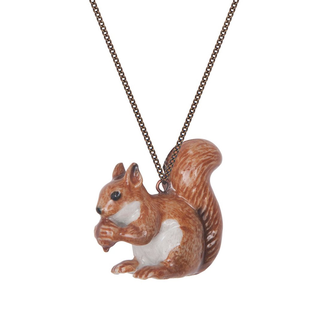 AndMary 手绘瓷项链-松鼠 礼盒包装  Squirrel &amp; Acorn Necklace - 项链 - 瓷 咖啡色