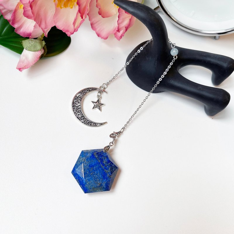 灵摆第一专业品牌 优质天然青金石六芒星灵摆 能量水晶 项链 吊坠 - 项链 - 半宝石 蓝色