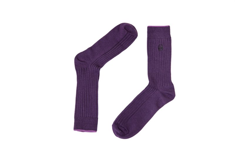 【Rainbow】多色经典刺绣罗纹绅士袜 神秘紫 - 绅士袜 - 棉．麻 紫色