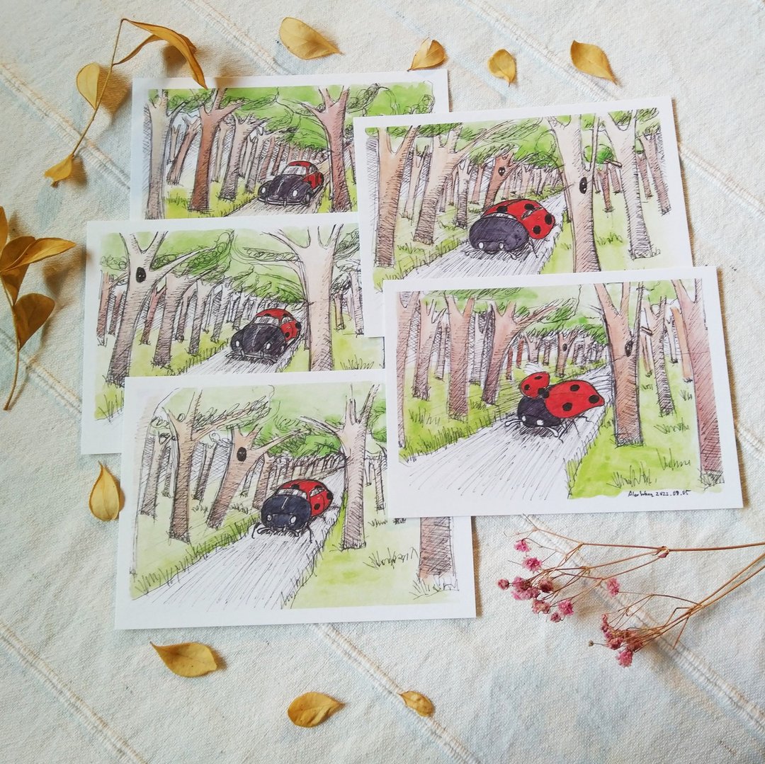 大虫变形记 / 插画明信片组 / B7尺寸 / 1套5张 - 卡片/明信片 - 纸 多色