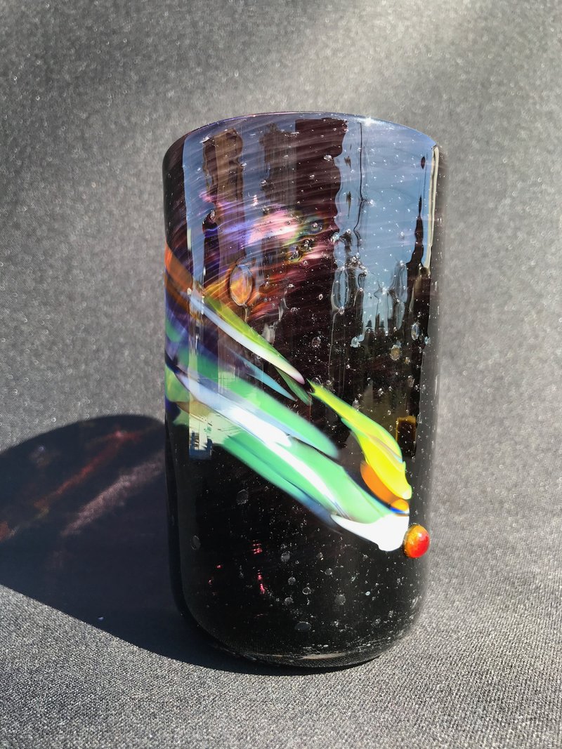 Meteor night sky tumbler hemp charcoal glass - 玻璃杯 - 玻璃 黑色