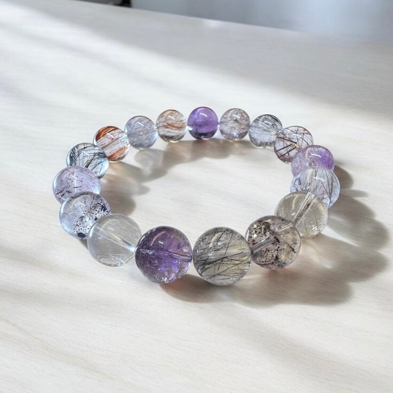 严菜单品 |稀有•彩发晶手链12mm  内含多颗透体超七 - 手链/手环 - 水晶 多色