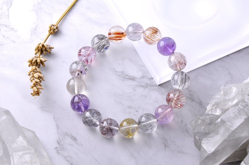 严菜单品 |稀有•彩发晶手链12mm  内含多颗透体超七 - 手链/手环 - 水晶 多色