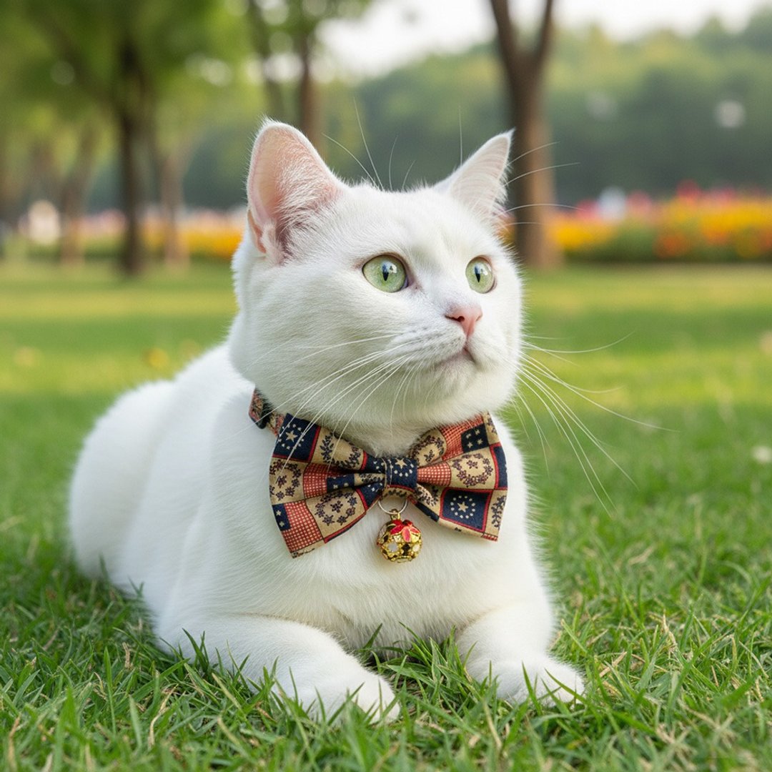 美式乡村风 蝴蝶结宠物装饰项圈 猫咪 小型犬 - 项圈/牵绳 - 棉 咖啡色