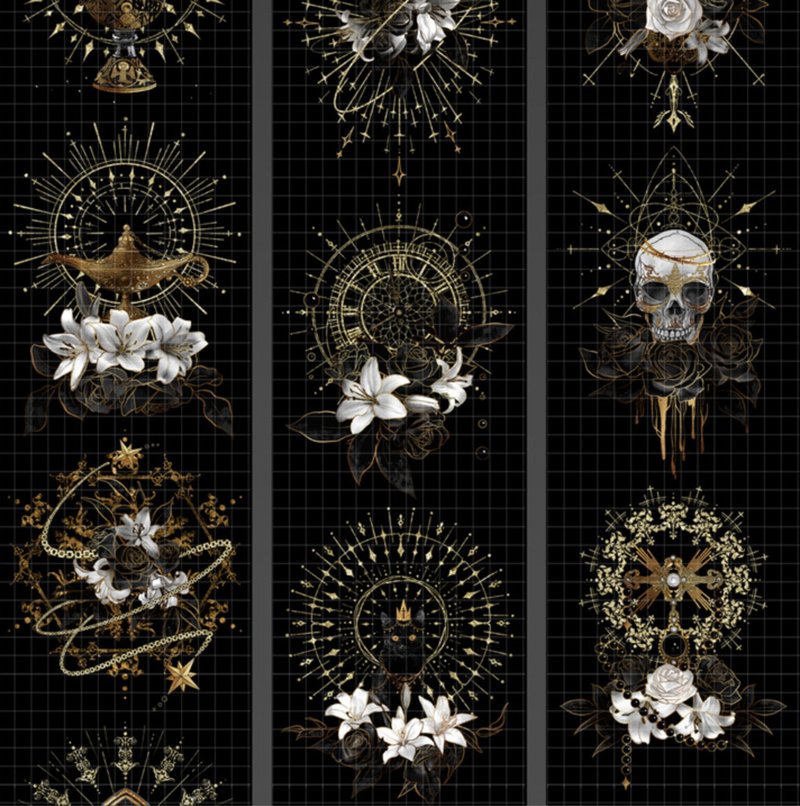 罪惡之花 黑薔薇與白蓮花 PET 紙膠帶 鐳射金 10米卷 - 纸胶带 - 其他材质 黑色