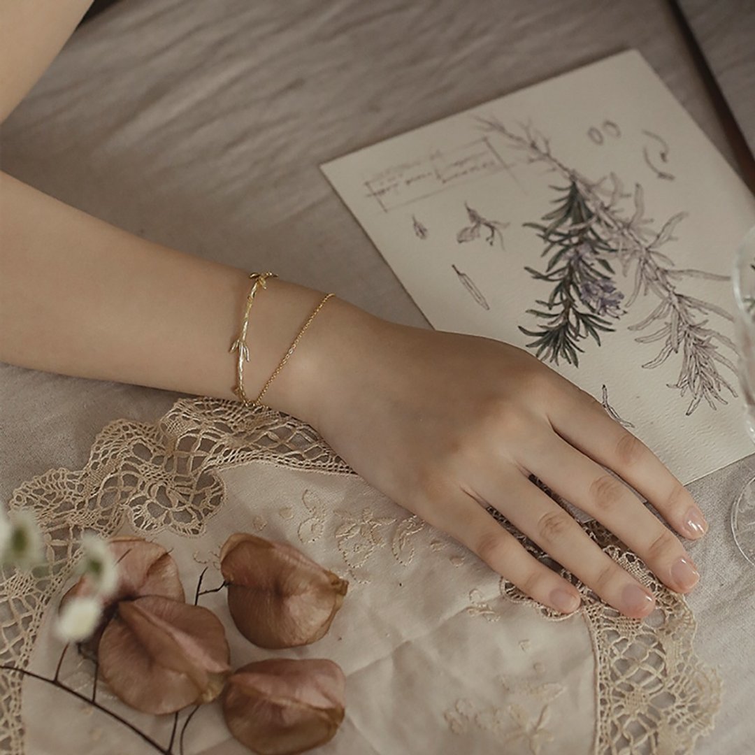 FOREST LETTER 设计师原创迷迭香双层手链 半镯独特设计 9K - 手链/手环 - 贵金属 