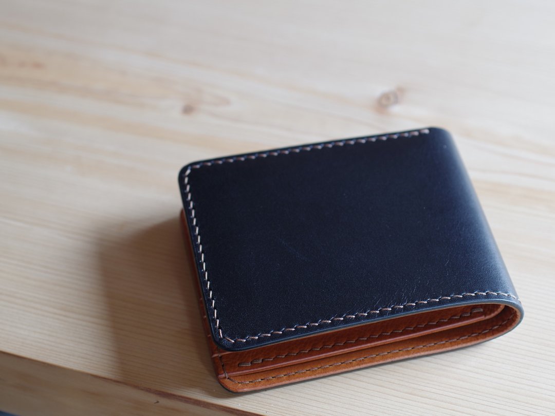 Hand-sewn leather half wallet black - 皮夹/钱包 - 真皮 黑色