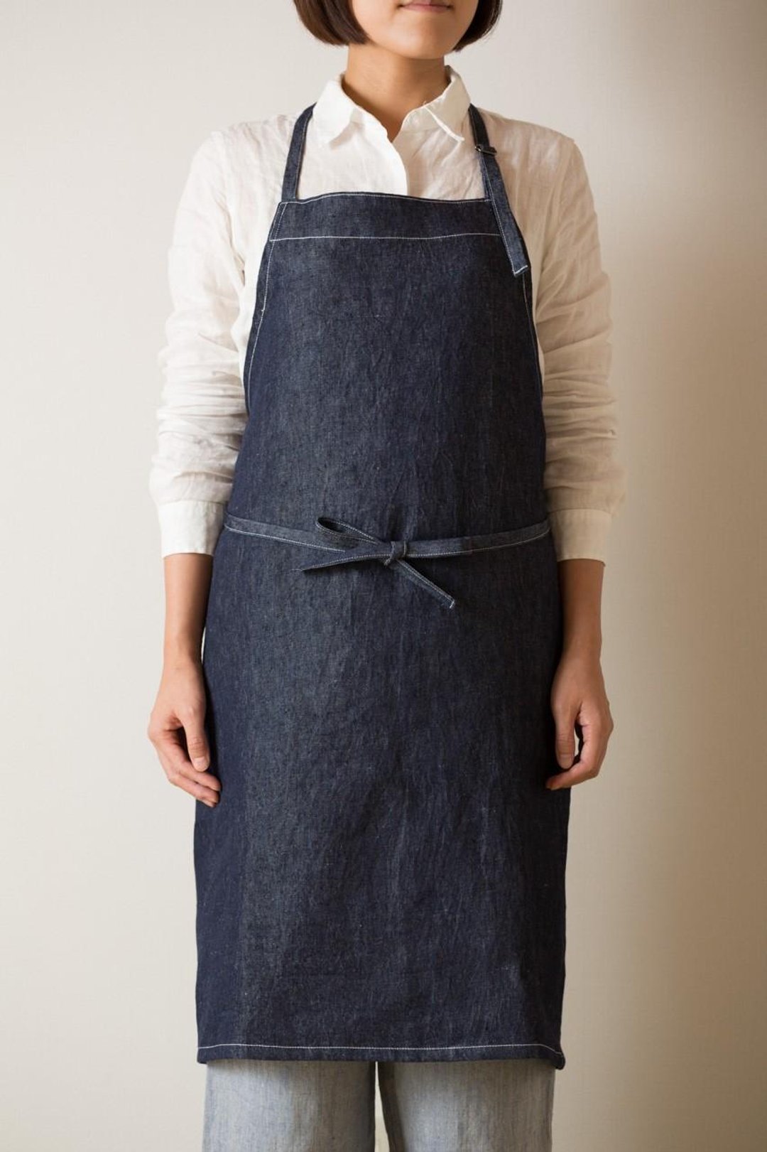 [Stock Last one point SALE] linen denim full apron ¥ 9,720 → ¥ 5,400 - 围裙 - 棉 蓝色