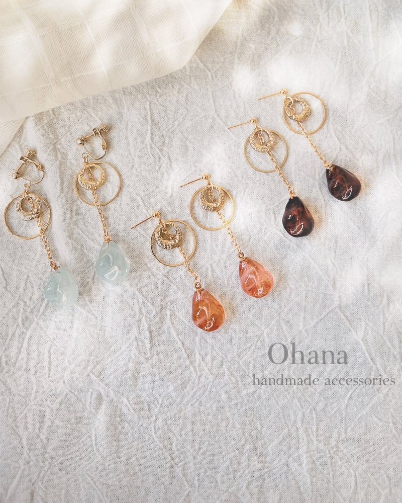 古韵优雅 uv胶 手工耳环 抗过敏 - 耳环/耳夹 - 树脂 