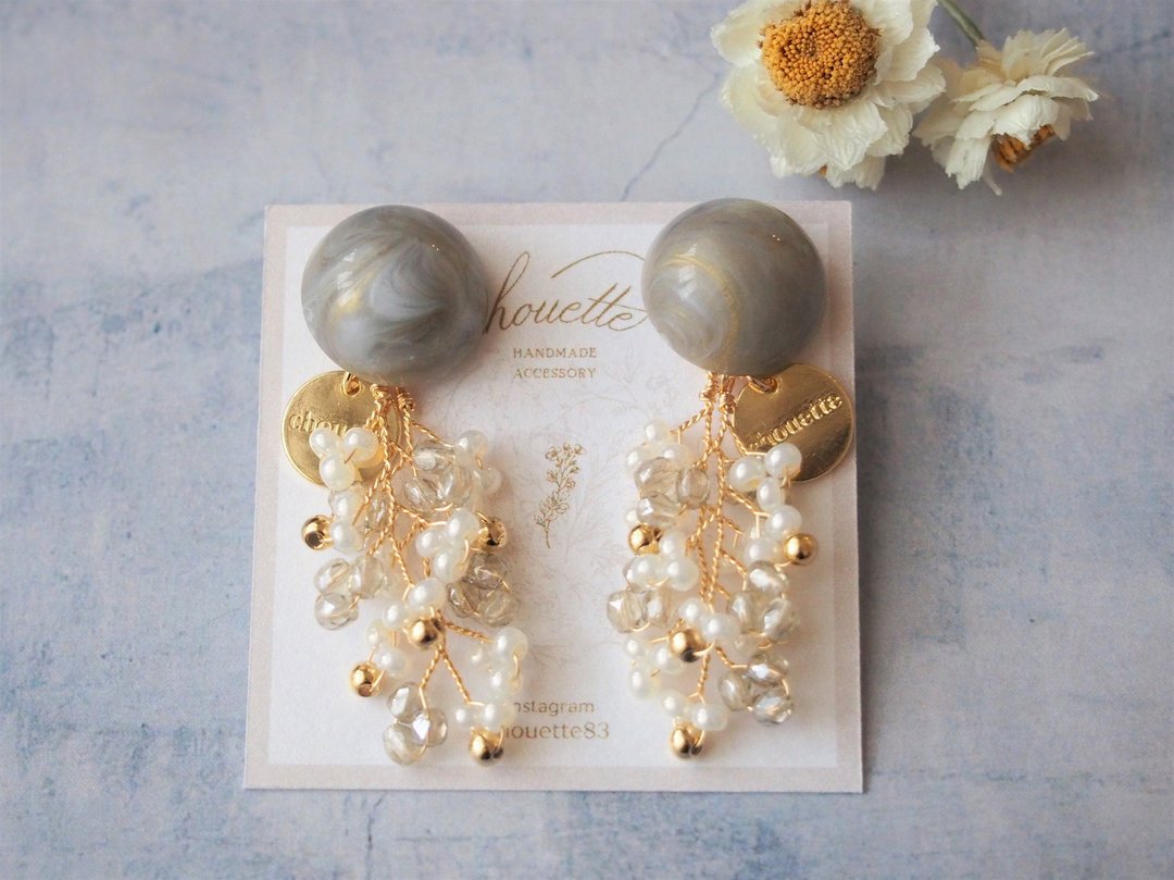 Gray cabochon earrings / Clip-On - 耳环/耳夹 - 其他材质 灰色