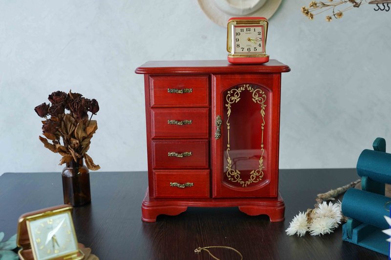 日本杂货古道具-昭和原木四层抽屉单开门收纳木柜音乐珠宝盒 - 收纳用品 - 木头 红色