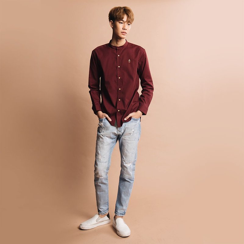 (SOLD) PINE TREE // maroon // men straight fit - 男装衬衫 - 棉．麻 红色
