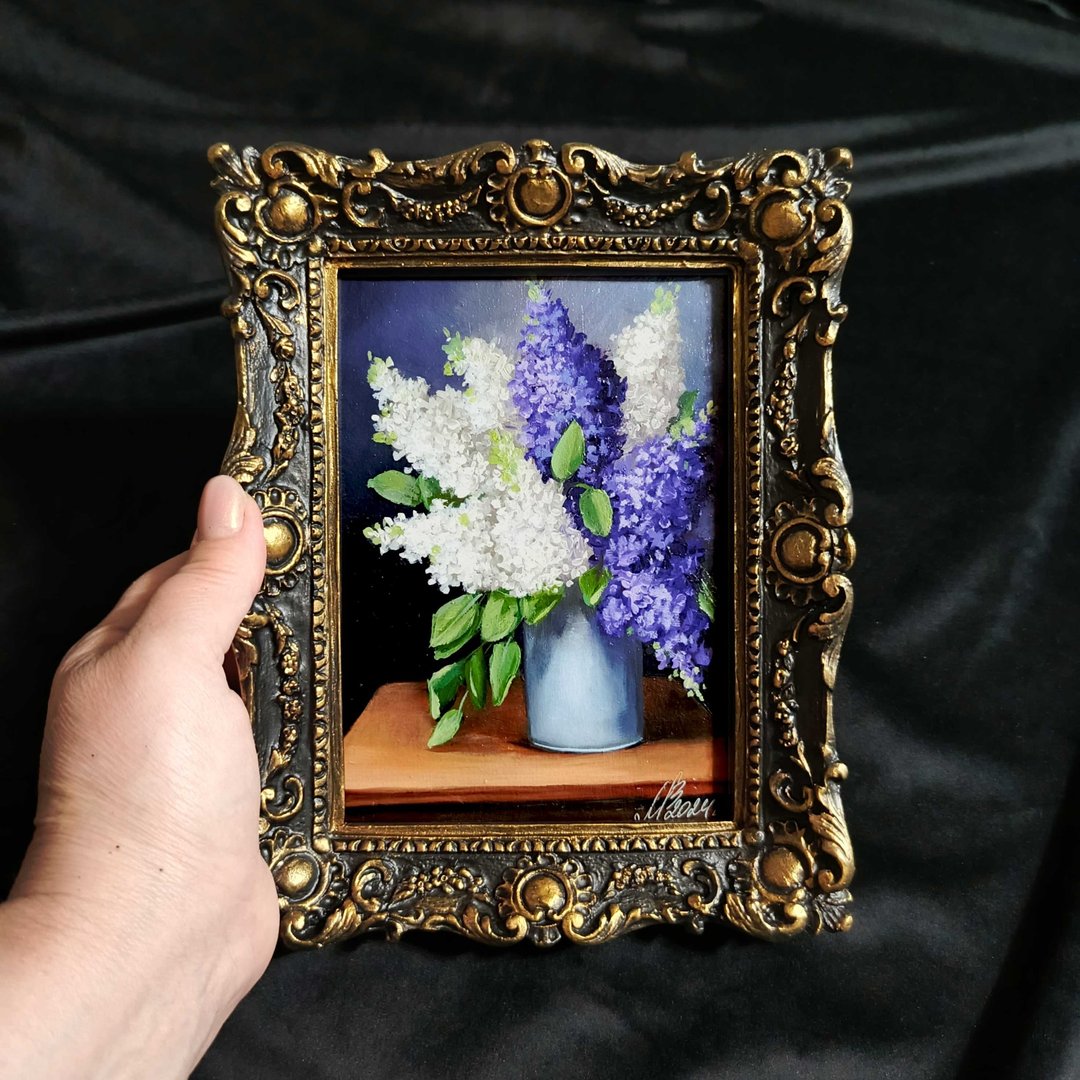 淡紫色的画。 它在一个框架中出售。 花卉静物。 手工制作的作品 - 海报/装饰画/版画 - 纸 蓝色