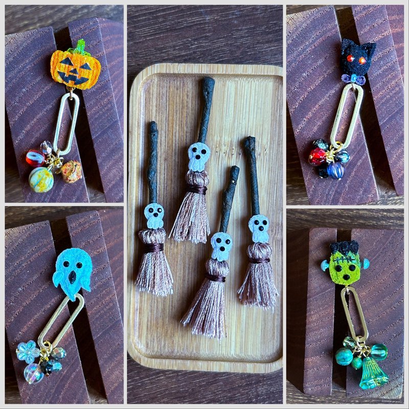 万圣节 Halloween 垂坠耳环 (单耳) 细工布花 - 耳环/耳夹 - 其他人造纤维 多色