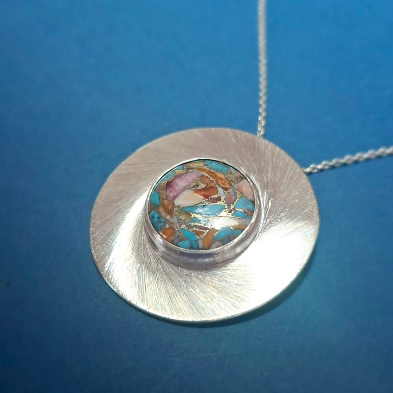 手工绿松石与棘球贝银项链 – 法国普罗旺斯制造 - 项链 - 纯银 蓝色