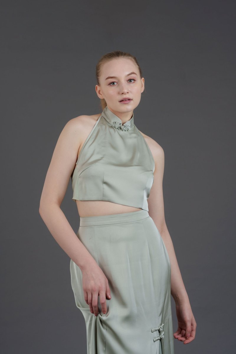 中式旗袍领入膊露背上衣 (绿色) - 旗袍 - 其他材质 绿色