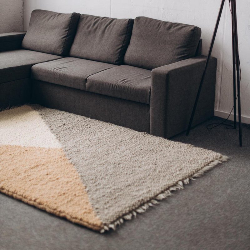 HANDMADE WOOL RUG, Woolen sheep carpet, Wool Carpet, carpet - 地垫/地毯 - 羊毛 卡其色