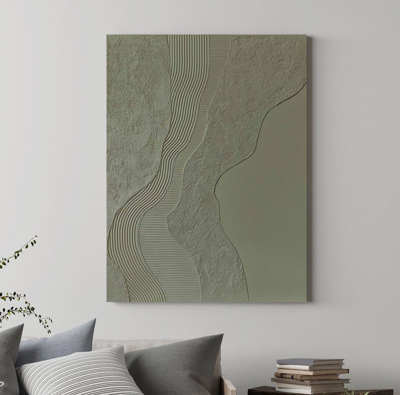 鼠尾草绿纹理抽象画 | 纹理画 | 绿色尼罗河 - 墙贴/壁贴 - 棉．麻 绿色