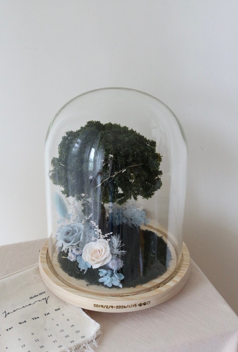 【设计款花盅】经典半圈花园 定制化永生花 骨灰罐 宠物骨灰花盅 - 干燥花/捧花 - 玻璃 蓝色