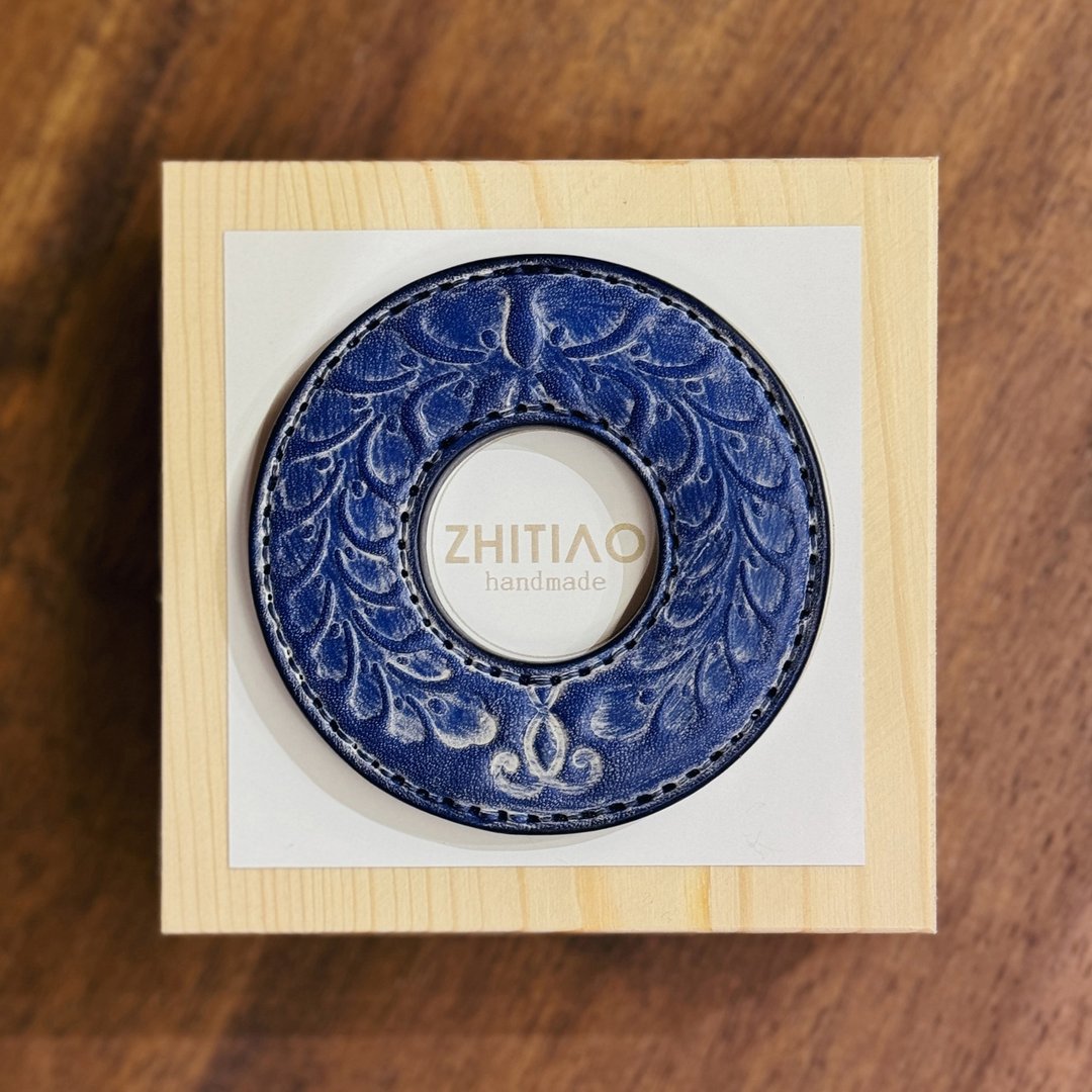 原创手工制作牛皮剑道刀镡 隐秘之境 雾蜡蓝 剑锷 Tsuba - 运动配件 - 真皮 蓝色