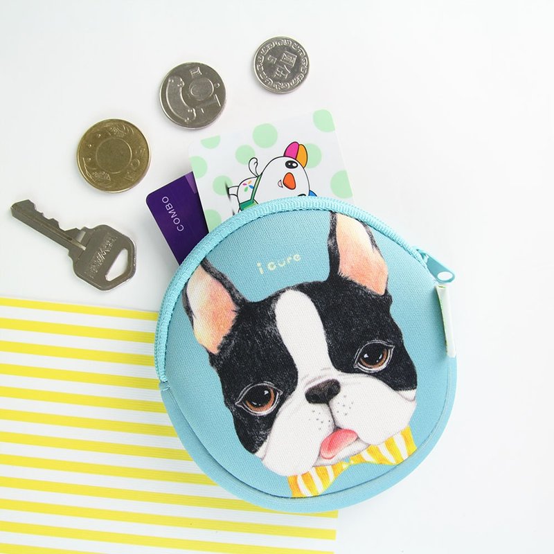 i money零钱包 手绘风系列-H4.领结波士顿 绅士波士顿 狗 - 零钱包 - 防水材质 蓝色