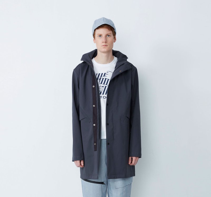 好大雨-广角帽檐风雨衣-深灰-三层透气贴合布料 - 男装外套 - 棉．麻 灰色