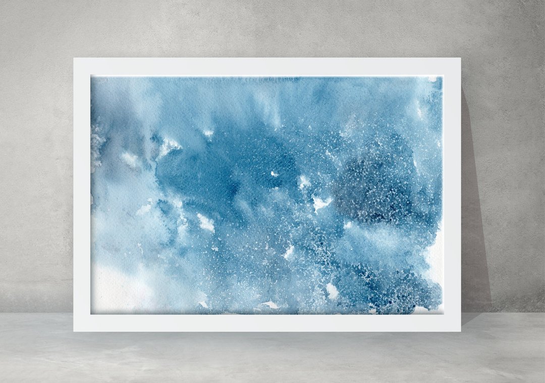 水彩画，A4纸上的真实作品。 - 墙贴/壁贴 - 纸 蓝色
