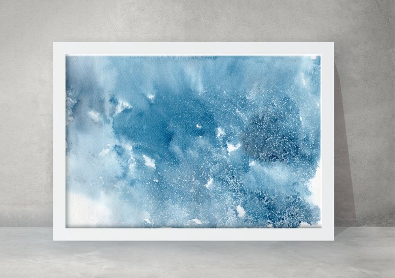 水彩画，A4纸上的真实作品。 - 墙贴/壁贴 - 纸 蓝色