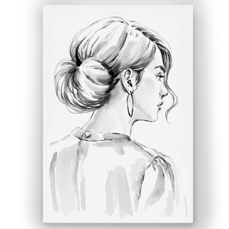 时尚插画水彩女性画作适用于卧室客厅水墨风格 - 墙贴/壁贴 - 纸 灰色