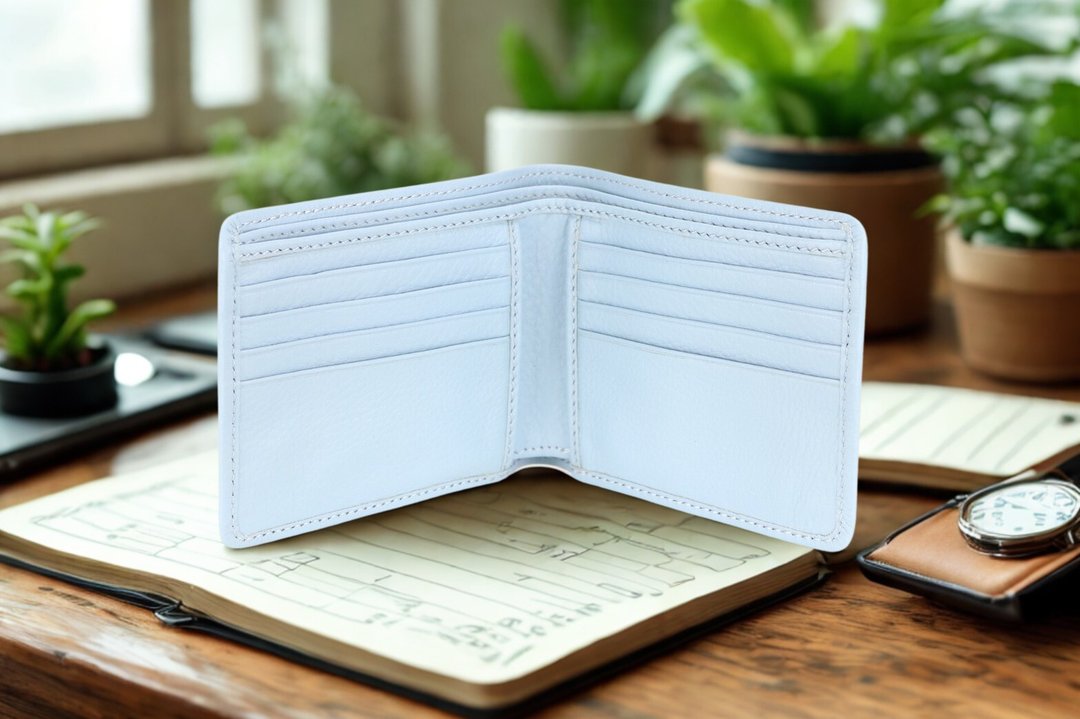 W008 Wallet + Credit card slot - Sky Blue - Genuine leather - 皮夹/钱包 - 真皮 蓝色